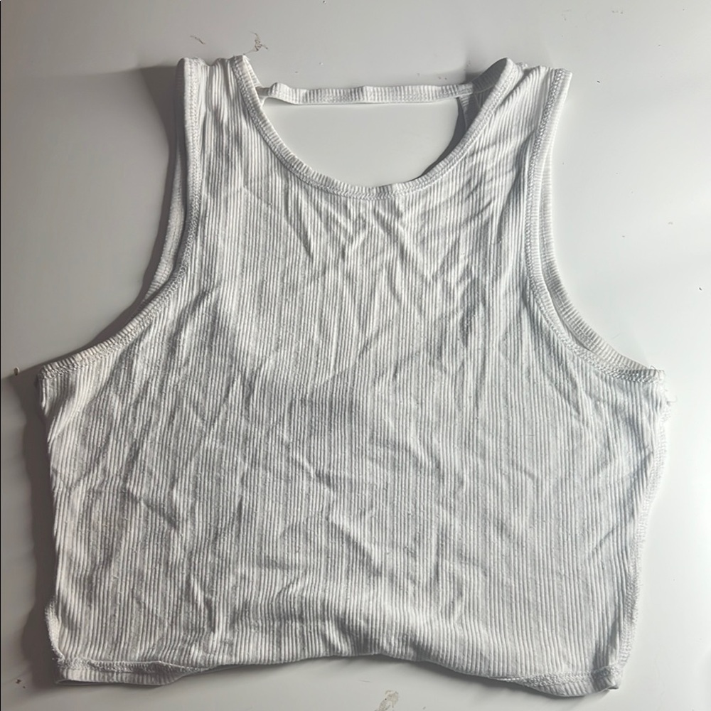 Bozzolo White Ribbed Crop Tank Top